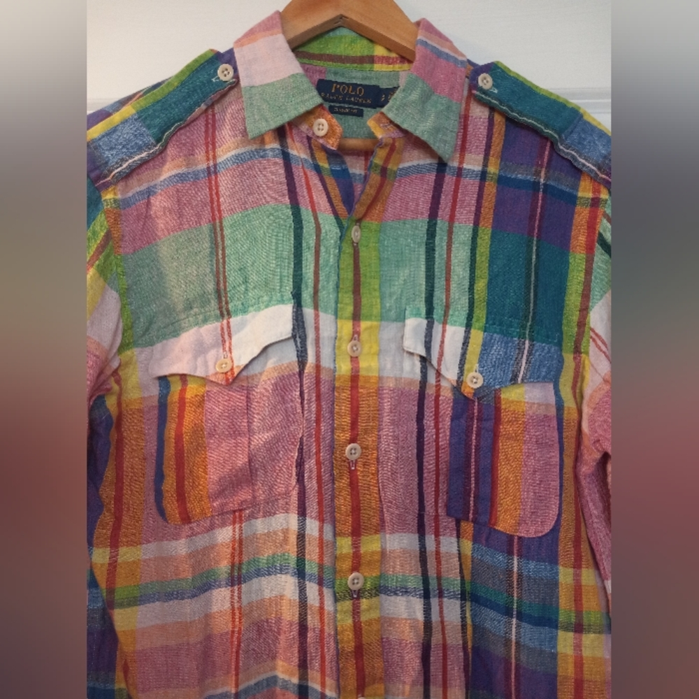 Polo Ralph Lauren Linen Madras Shirt sz S unisex - Picture 3 of 6